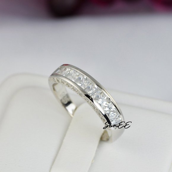 Real 925 Princess Wedding Band Ring - Picture 1 of 3